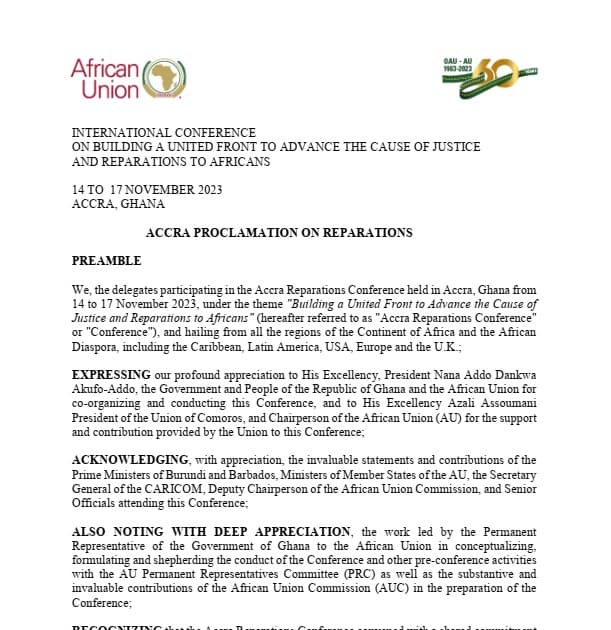 Accra Proclamation on Reparations — African Union Official Article